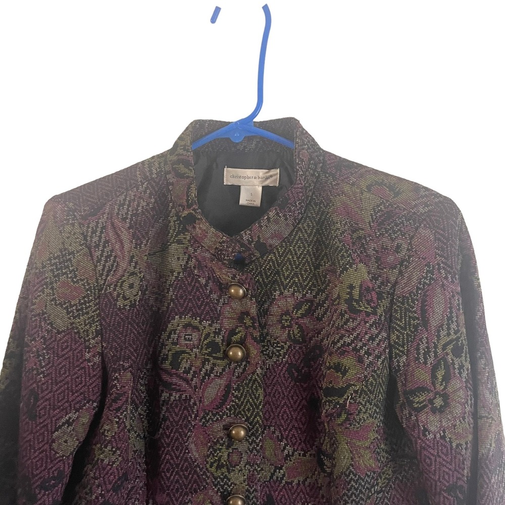 Christopher & Banks Womens Tapestry Blazer Small Plum Floral Jacquard Jacket